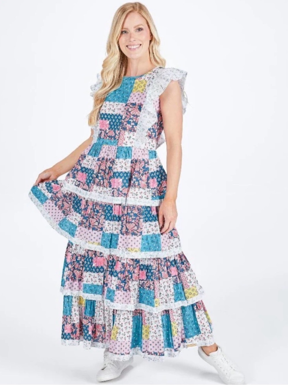 Simply Southern Hailey Patchwork Midi Dress Sz L Bust 🟰 38” / Waist 🟰 34”